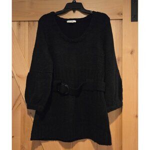 W D NY Women's Size M  Black Belted Sweater Wool Blend Cute Goth Retro 80's Look